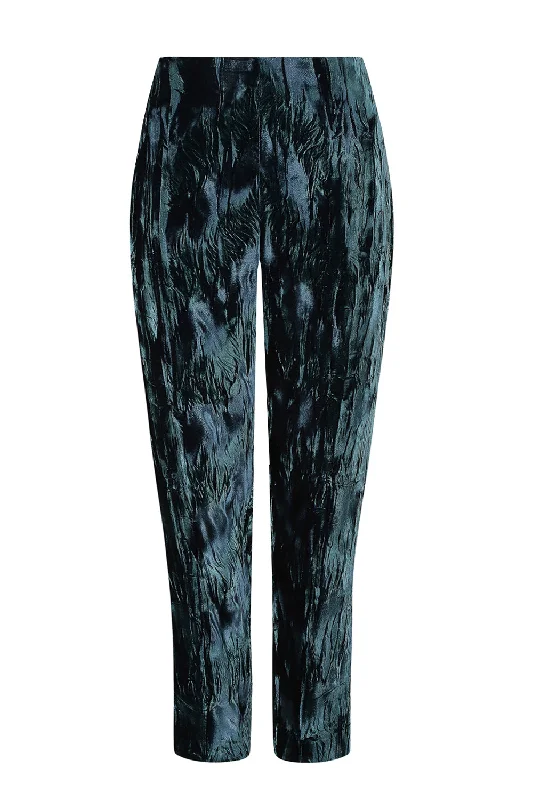 Slim Fit Casual Pants-Dark Teal Crushed Velvet Trousers - Phoebe