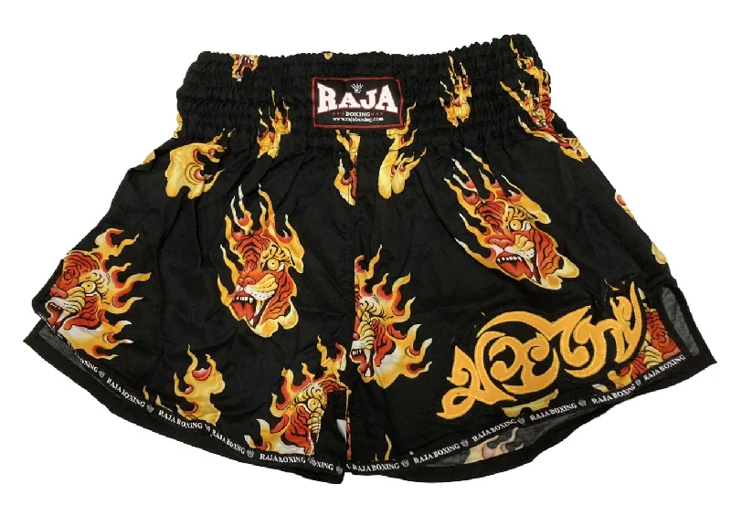 Relaxed Denim Shorts-Raja Muay Thai Shorts Black Tiger R169