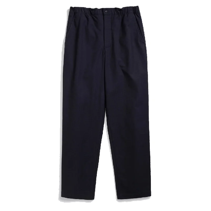 Graphic Print Pants-Norse Projects Ezra Relaxed Cotton Wool Twill Trouser Dark Navy