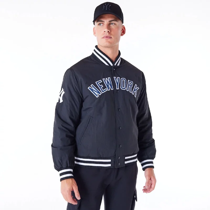 Fashionable Rain Jacket-New York Yankees MLB Wordmark Black Bomber Jacket