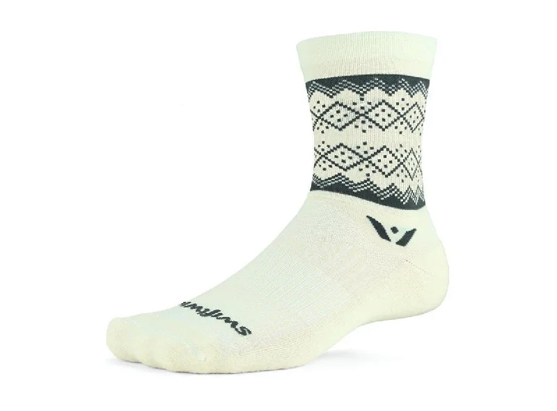 Soft Stretch Socks-Swiftwick Vision Five Winter Lodge Sock - Cream Gray - 2020