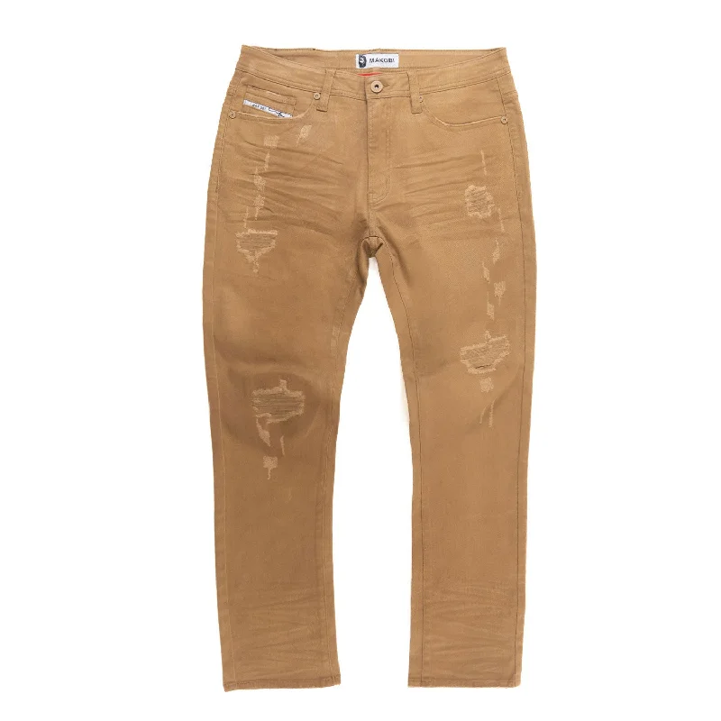 High-Quality Sweatpants-M1901 Makobi Segreto Waxed Jeans - Mocha