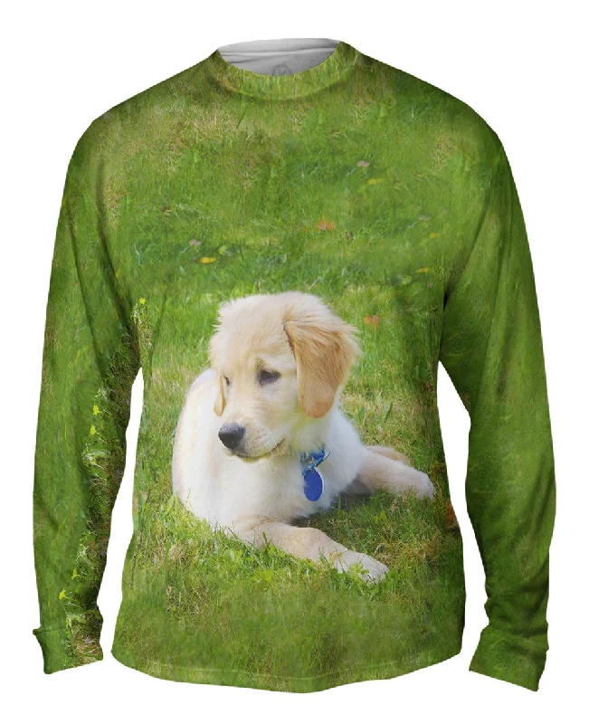 Trendy Striped Long Sleeve-Golden Lab Puppy Relaxing