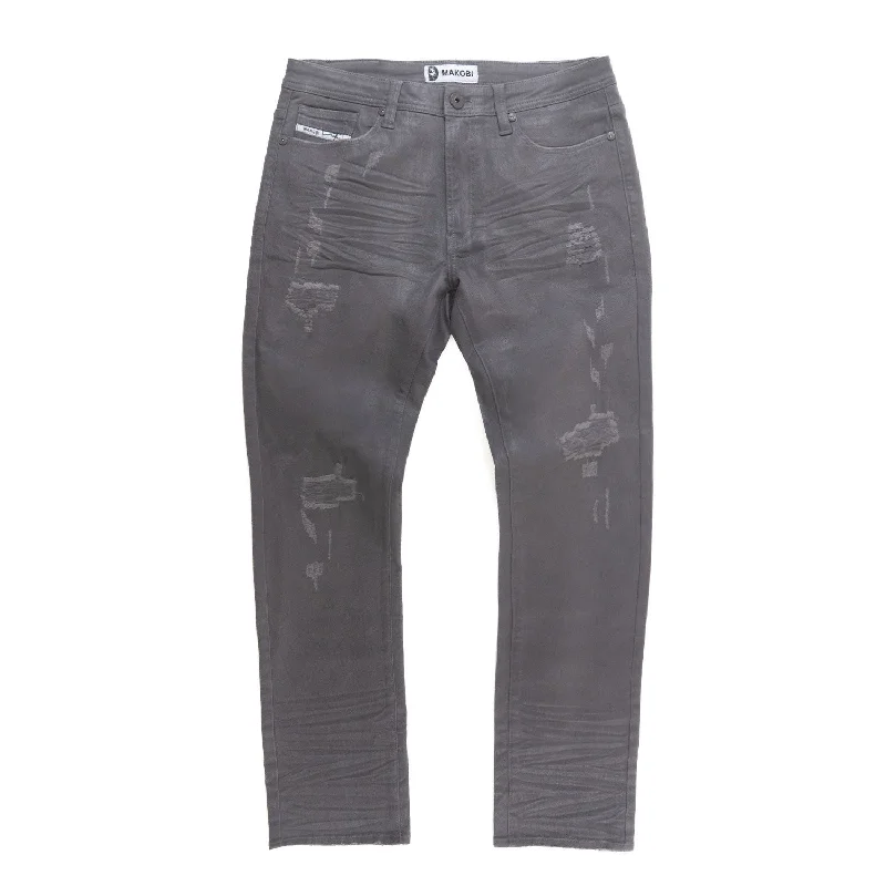 Relaxed Fit Pants-M1901 Makobi Segreto Waxed Jeans - Gray