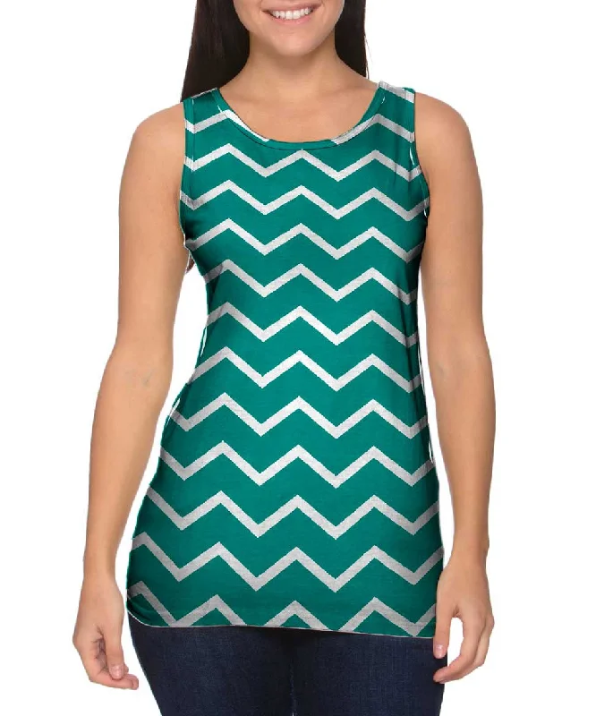 Casual Beach Tank-Chevron Turquoise White Reversed