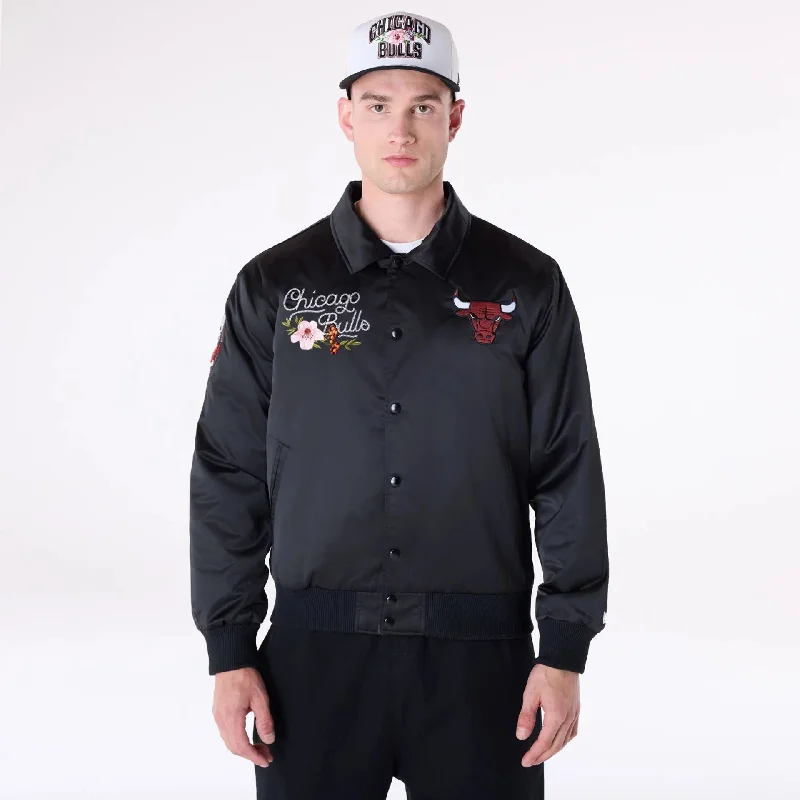 Soft Cotton Jacket-Chicago Bulls NBA Floral Black Jacket