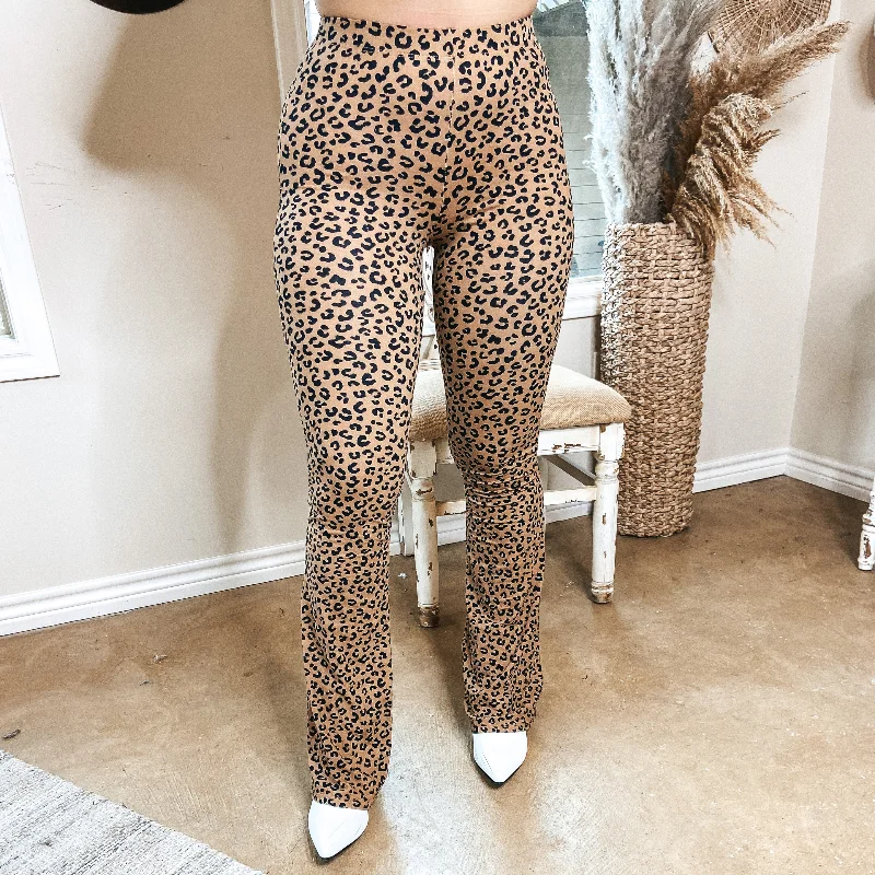 Custom Printed Pants-Last Chance Size Small & Medium | Romance Awaits Stretchy Flare Bell Bottom Pants in Leopard Print