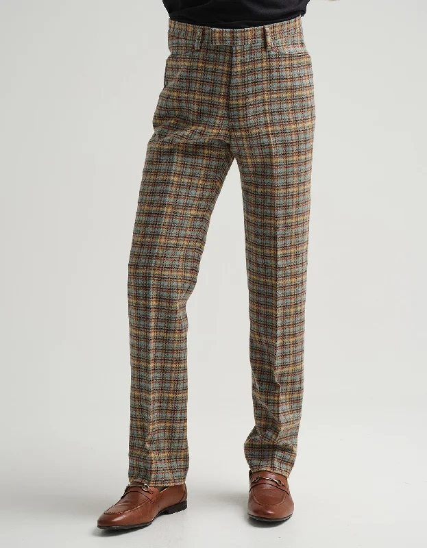 Breathable Sports Pants-Blithfield Brown Check Wool Trousers GOLD