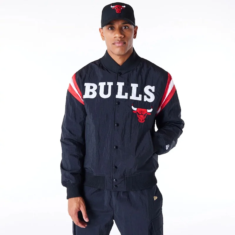 Classic Black Jacket-Chicago Bulls NBA Panel Black Bomber Jacket