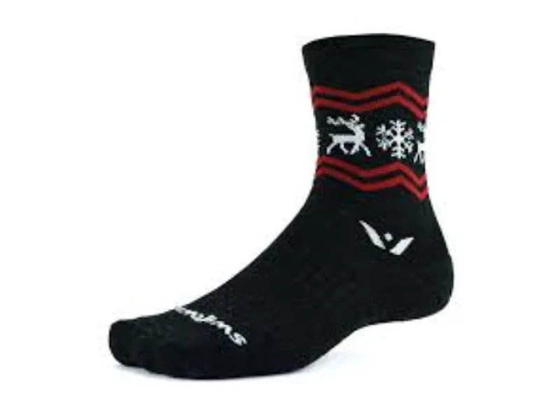 Trendy Striped Socks-Swiftwick Vision Five Winter Elk Sock - Charcoal Red - 2020