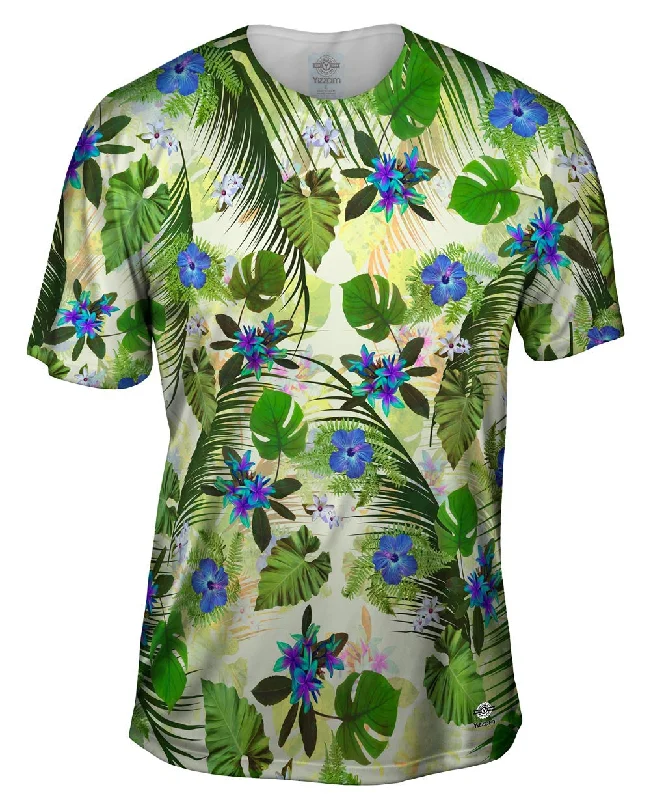 Funny Meme T-shirt-Aloha Blue Flowers Pattern