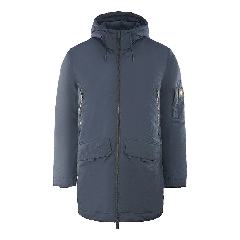 Breathable Running Jacket-Lyle & Scott Zip Detail Navy Blue Parka Jacket