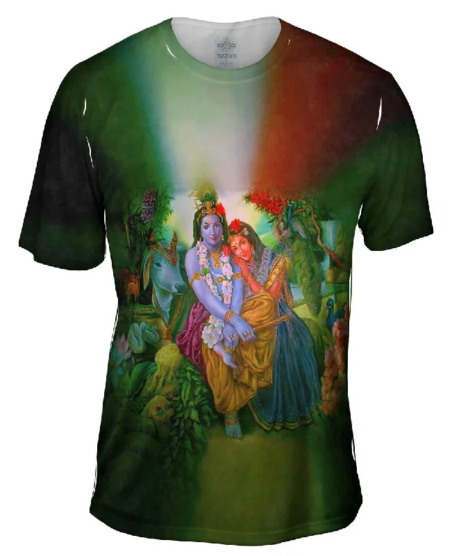 Bold Color T-shirt-Hindu God - "Radha Krishna In The Garden"