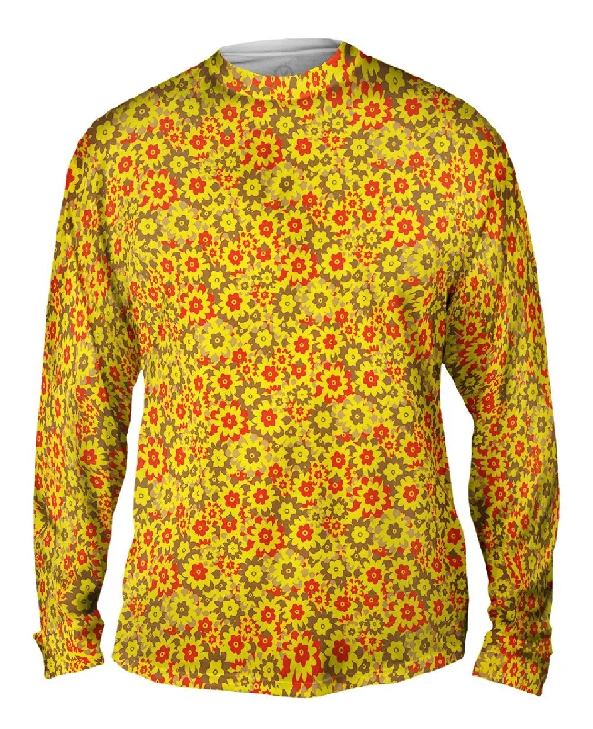 Trendy Color Block Long Sleeve-Flower Yellow Red Brown