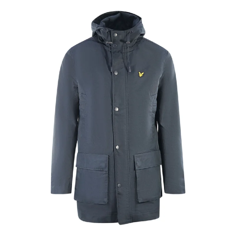 Stylish Sherpa Fleece Jacket-Lyle & Scott Hooded Parka Navy Blue Jacket