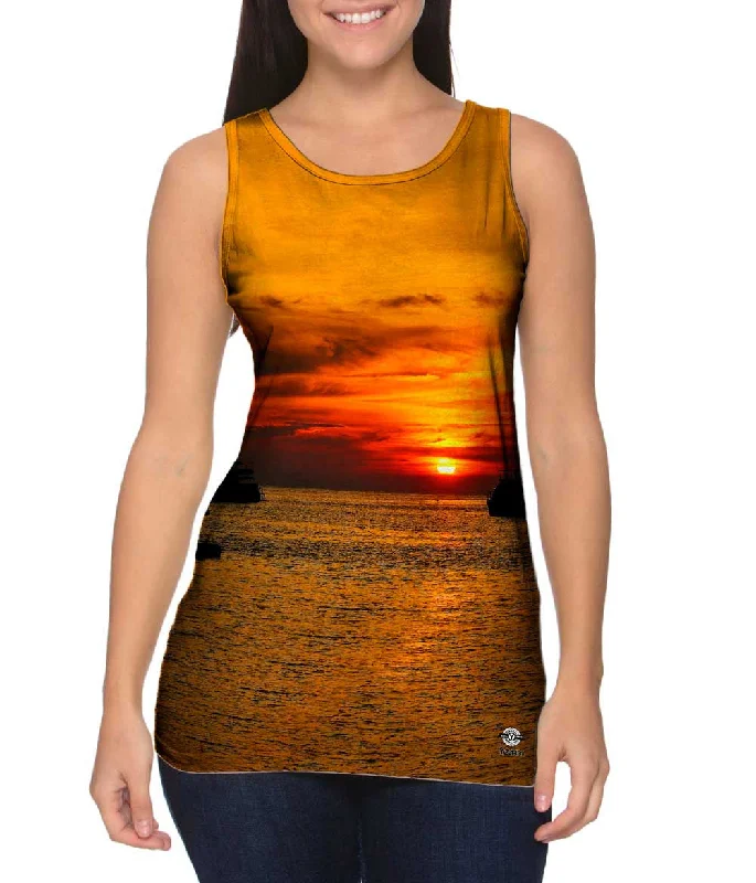 Soft Cotton Sleeveless Shirt-Day Dreaming Sunset Boat Life