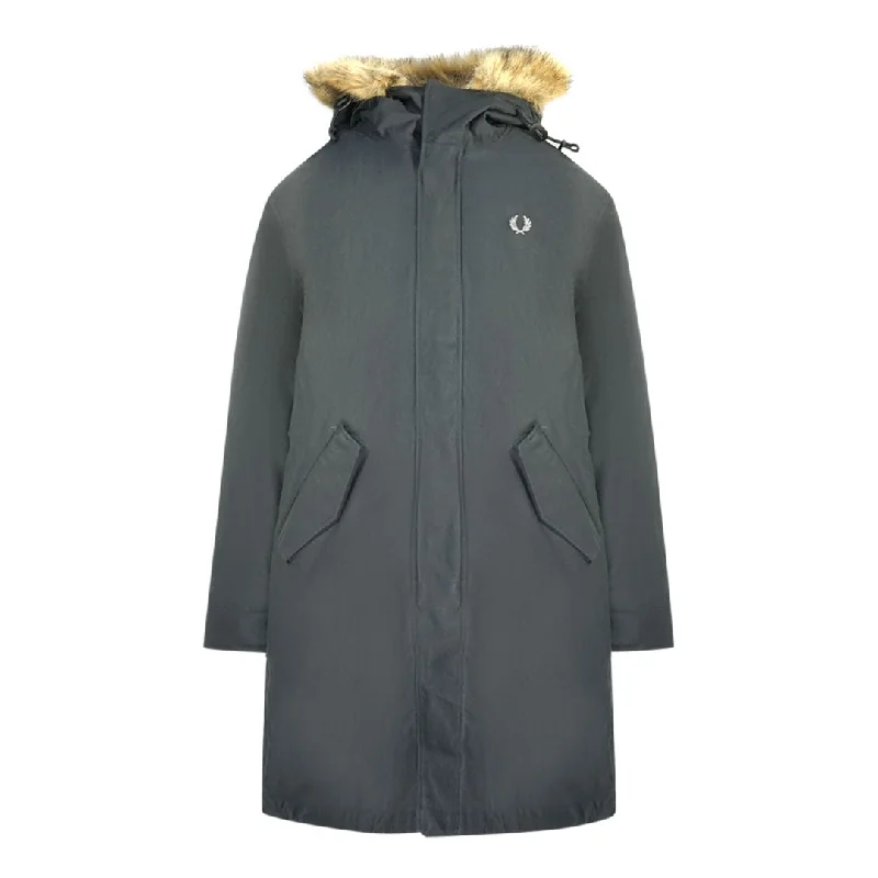 Soft Wool Blend Jacket-Fred Perry Black Hooded Parka Jacket