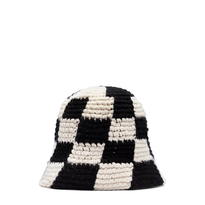 Funky Print Hat-CHECKER KNIT BUCKET HAT