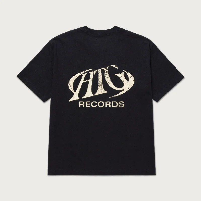 Funky Print T-shirt-HTG Records Oval Logo Tee - Black