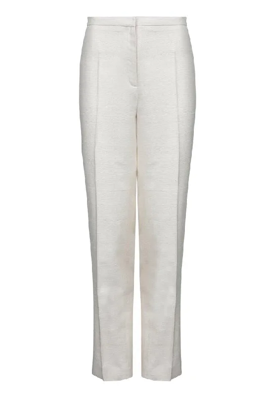 Lightweight Outdoor Pants-Raw Silk Trousers in Latte - Pandora