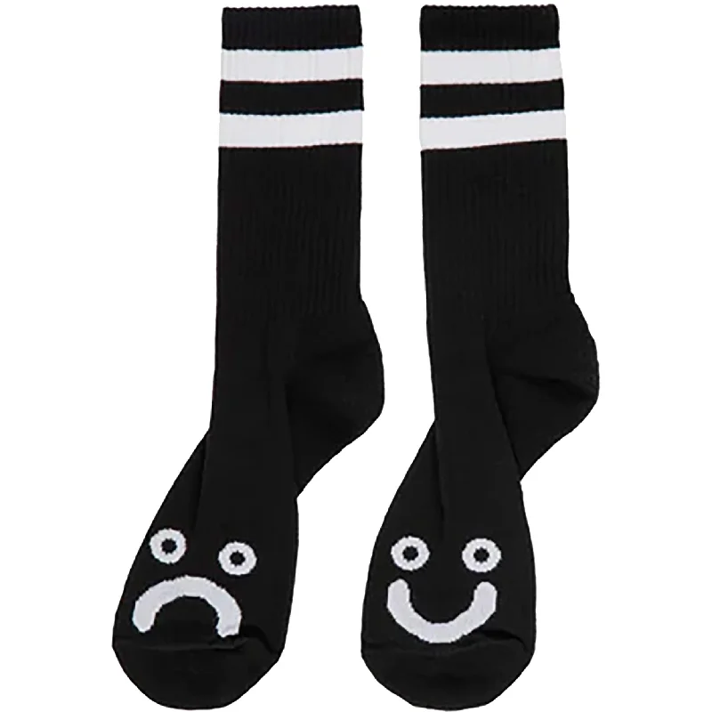 Trendy Striped Socks-Polar Happy Sad Rib Socks Black