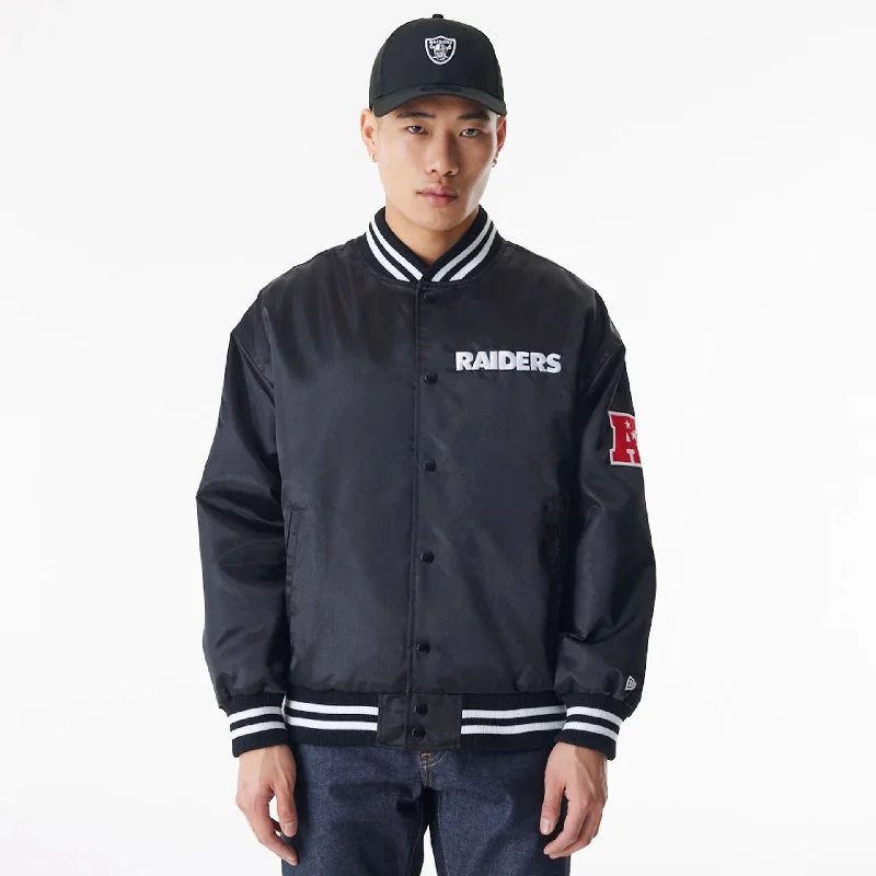 Classic Fleece Jacket-Las Vegas Raiders NFL Black Satin Bomber Jacket