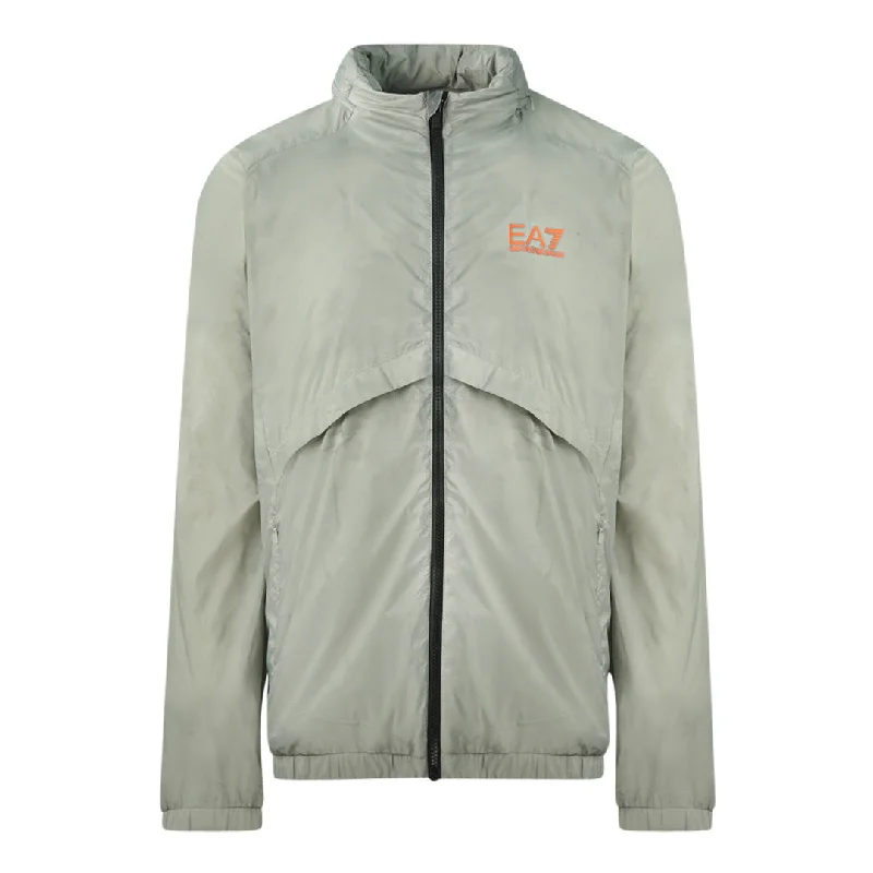 Warm Wool Jacket-Ea7 Orange Logo On Chest Neutral Grey Jacket