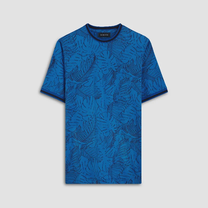 Abstract Design T-shirt-Palm Leaf Print Crew Neck T-shirt