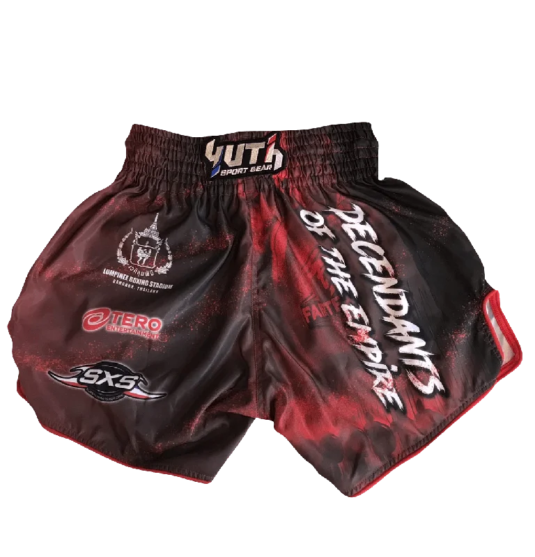 Soft Knit Shorts-Fairtex Fight Promotion Shorts Decendants of the Empire Red