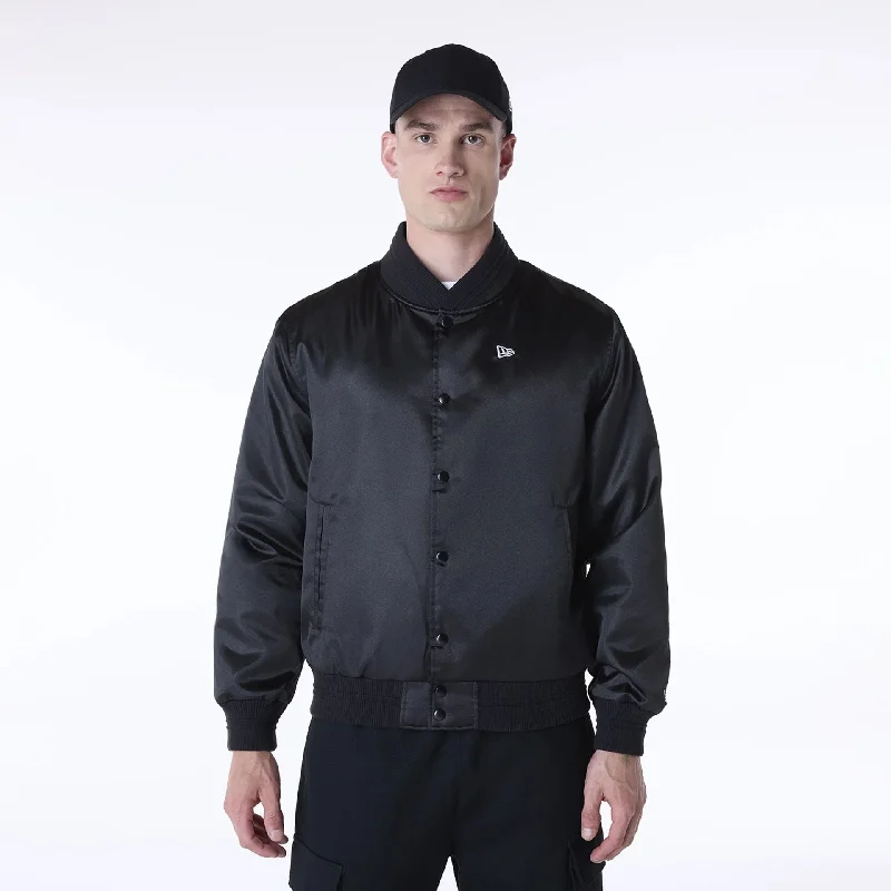 Waterproof Sport Jacket-New Era Essential Black Satin Bomber Jacket