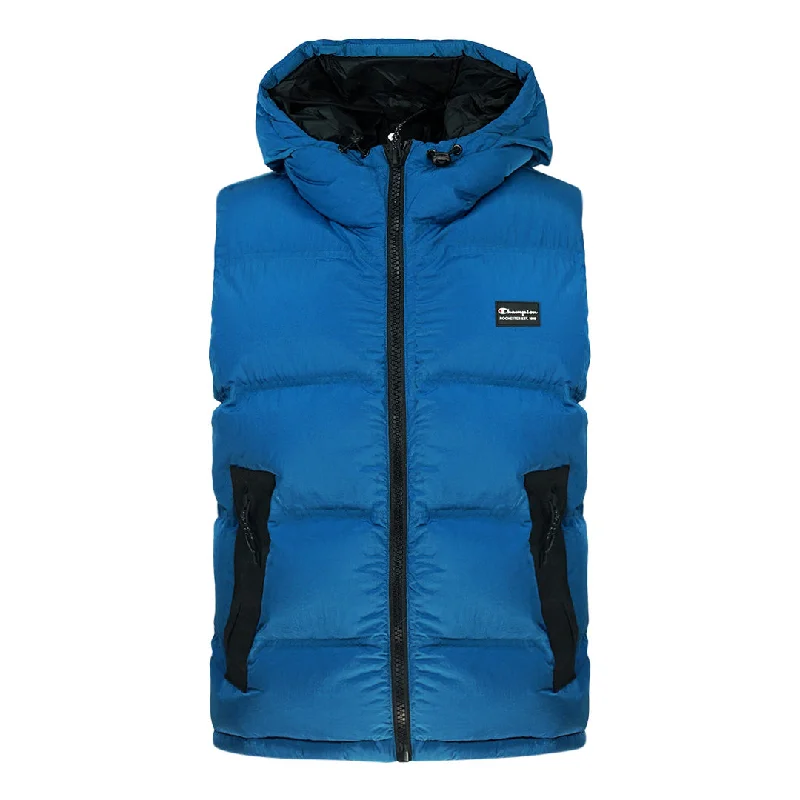 Cozy Casual Jacket-Champion Block Logo Bright Blue Hooded Vest Jacket