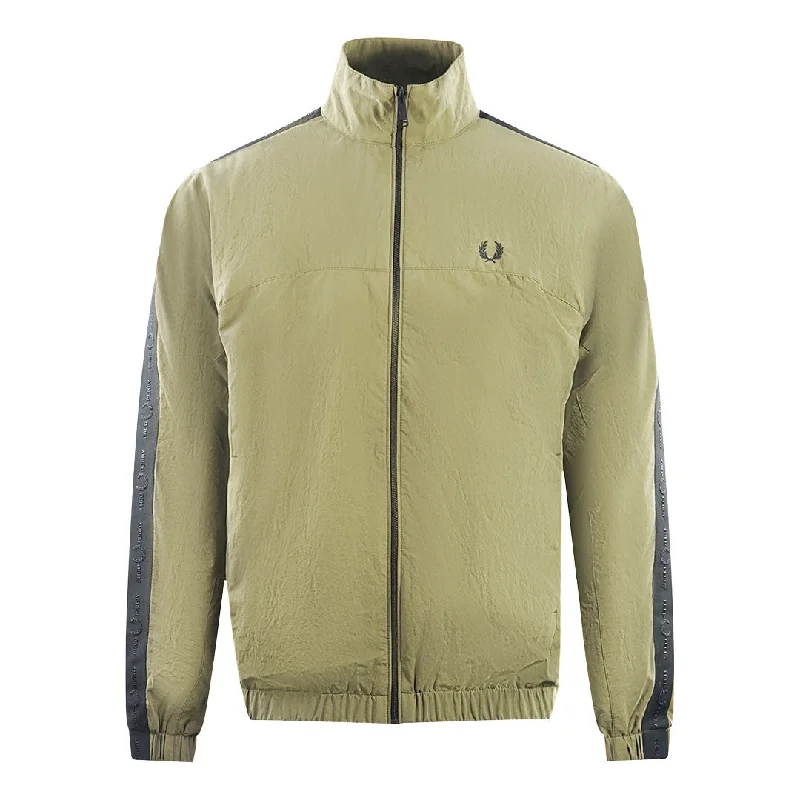 Soft Hooded Jacket-Fred Perry Tonal Taped Military Green Track Jacket