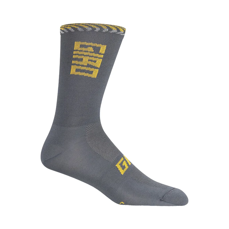 Trendy Hiker Socks-Giro Comp Racer 6" High Rise Sock - Dark Shark-Spectra Yellow