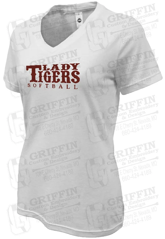 Funny Cartoon T-shirt-Womens Soft-Tek V-Neck T-Shirt - Softball - Nevada Tigers 24-F