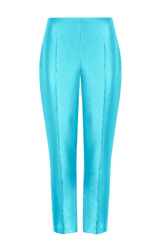 Premium Cotton Pants-Turquoise Sateen Trousers - Phoebe