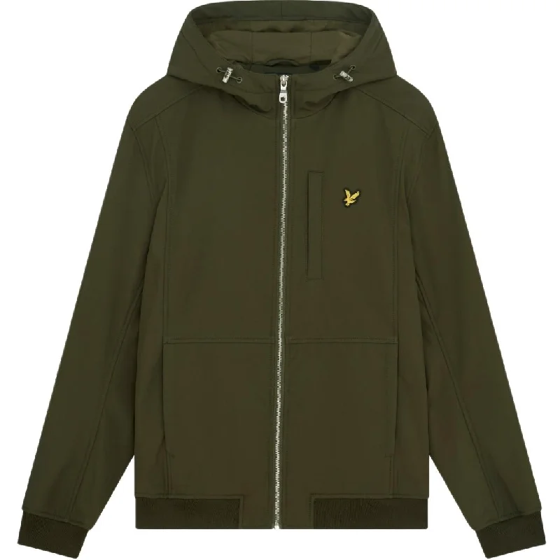 Vintage Military Jacket-Lyle & Scott Branded Logo Olive Hooded Softshell Jacket