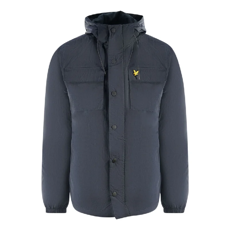 Custom Embroidered Jacket-Lyle & Scott Hooded Pocket Navy Blue Jacket