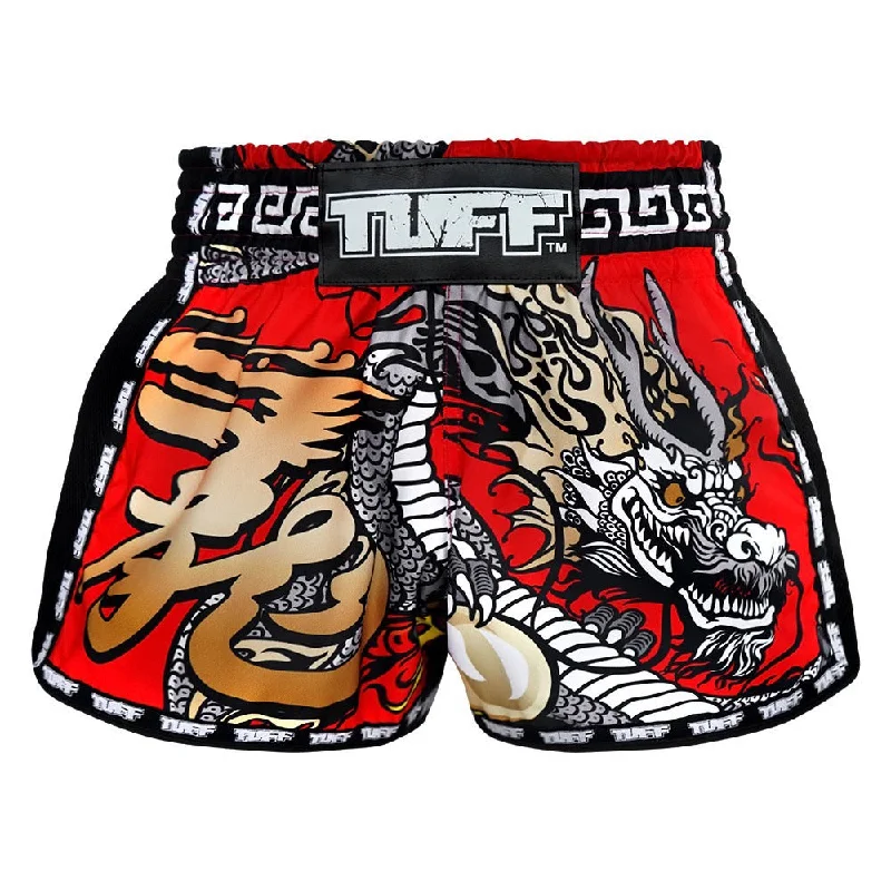 Sporty Workout Shorts-Tuff Muay Thai Shorts TUF-MRS205-Red