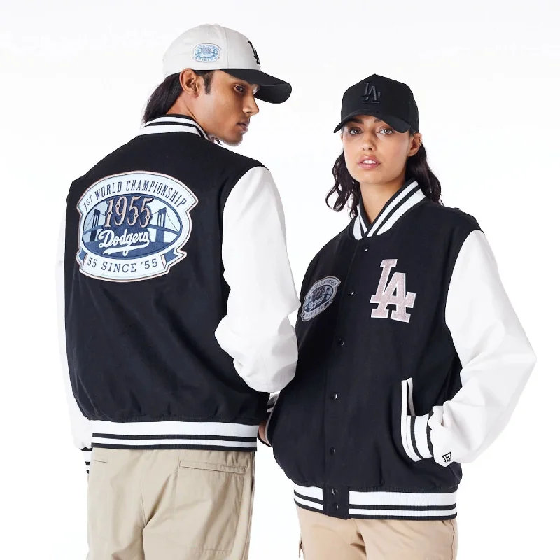 Customizable Jacket-LA Dodgers MLB Patch Black Varsity Jacket