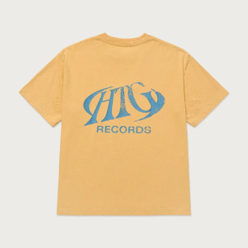 Custom Graphic T-shirt-HTG Records Oval Logo Tee - Yellow