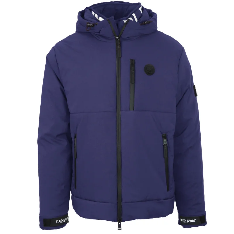 High-Performance Jacket-Plein Sport Padded Large Branded Logo Navy Blue Jacket