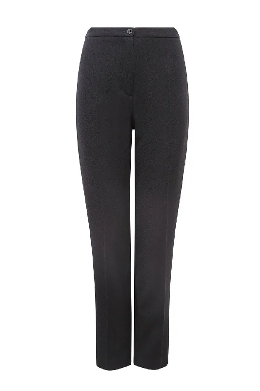 Cool Graphic Design Pants-Narrow Leg Trousers in Black Wool Crepe