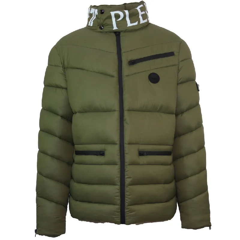 Relaxed Style Jacket-Plein Sport Padded Bold Logo Green Jacket