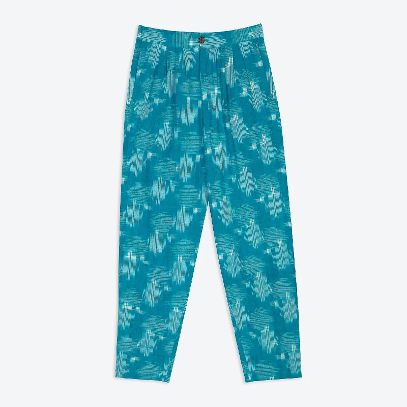 Premium Travel Pants-Lowie Handwoven Teal Ikat Trouser