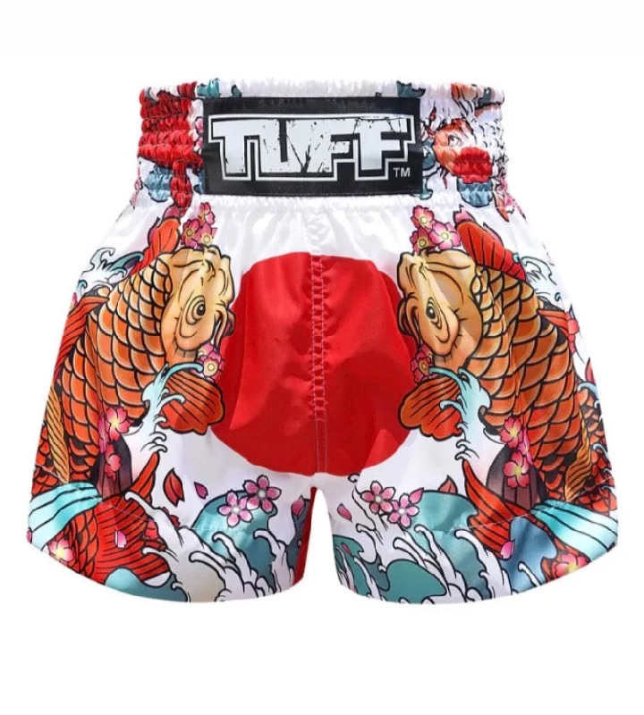 High-Waisted Shorts-Tuff Muay Thai Shorts TUF-MS637 WHT