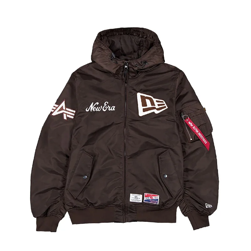 Color Block Jacket-New Era x Alpha Industries Dark Brown Hooded Bomber Jacket