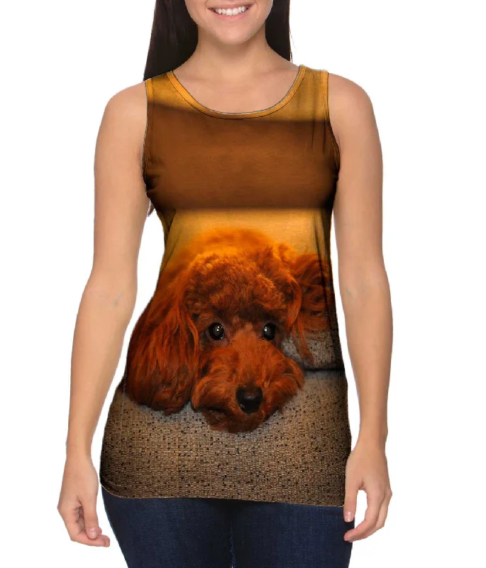 Simple Cotton Tank-Chocolate Toy Poodle Stare