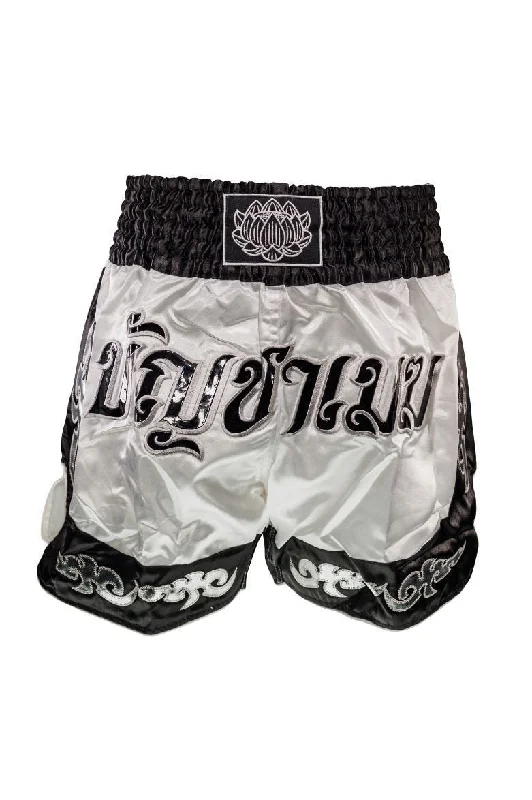 Casual Chino Shorts-Buakaw Shorts BFG3-1 WHITE BLACK