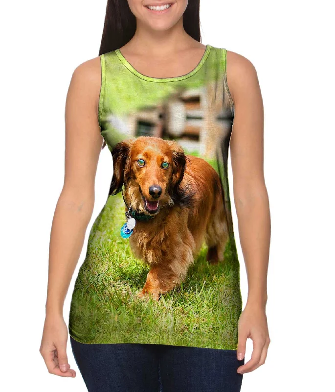 Comfortable Gym Tank Top-Dachshund Surveys Backyard