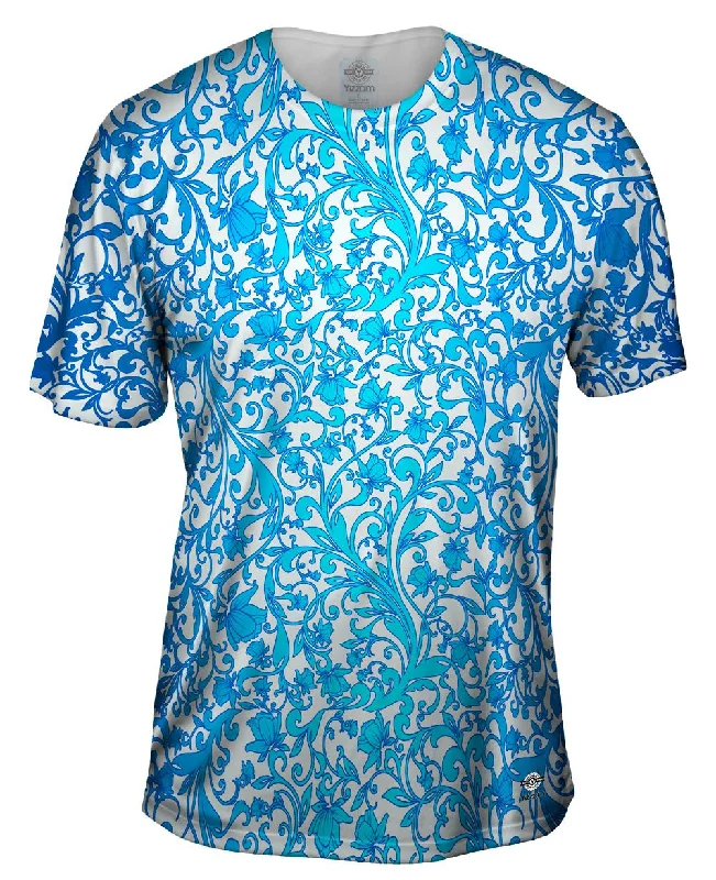 Abstract Art T-shirt-Swirl Flower Navy Turquoise Pattern